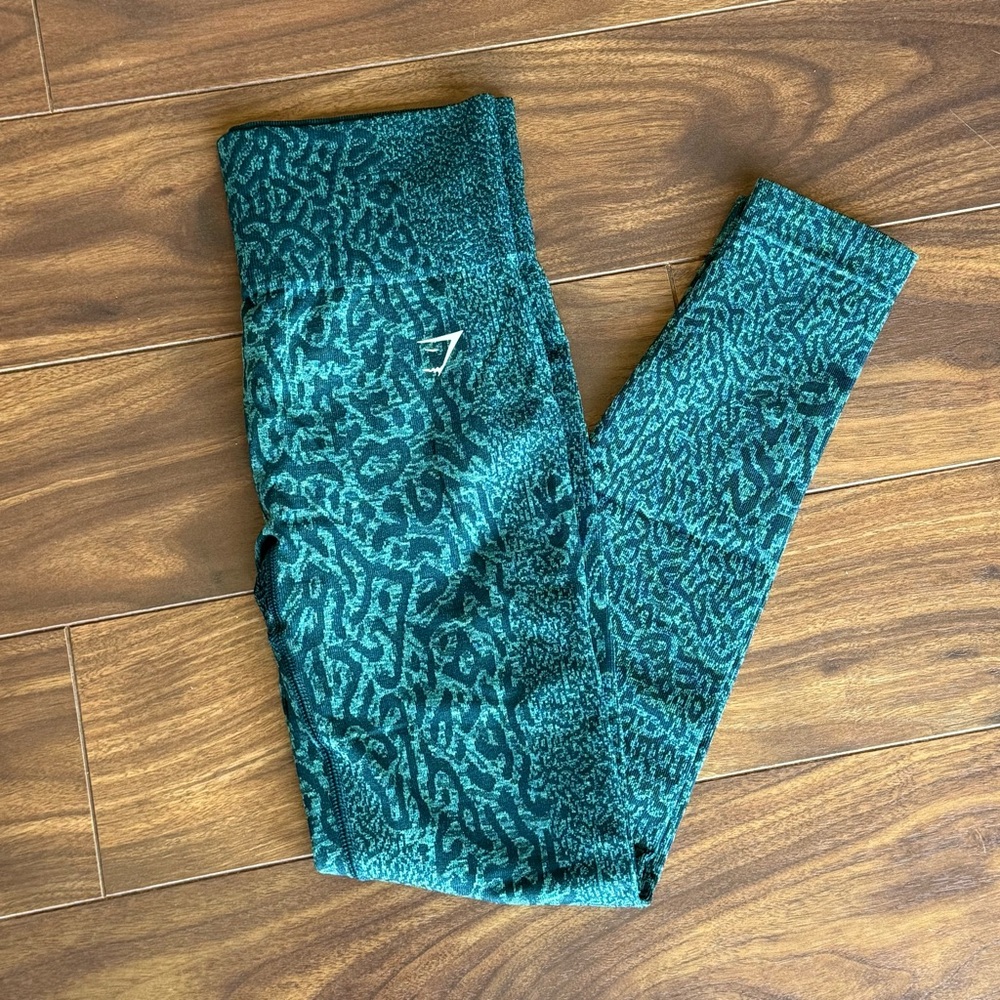 Gymshark Adapt Animal Small cheetah Teal Leopard Print Leggings- Reef